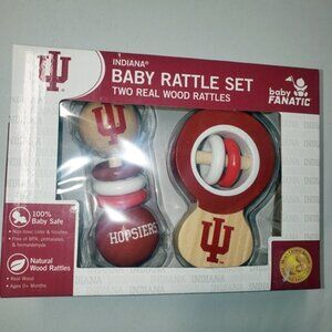 Indiana University IU Baby Fanatic Real Wood Rattles 2 Pack Set 100% Baby Safe